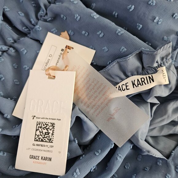 Grace Karin Girls Sleeveless Blue A-Line Flowy Swiss Dot Lined Halter Dress 12Y - Picture 11 of 11